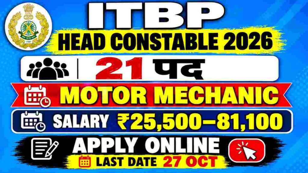 ITBP Head Constable Motor Mechanic Recruitment 2026