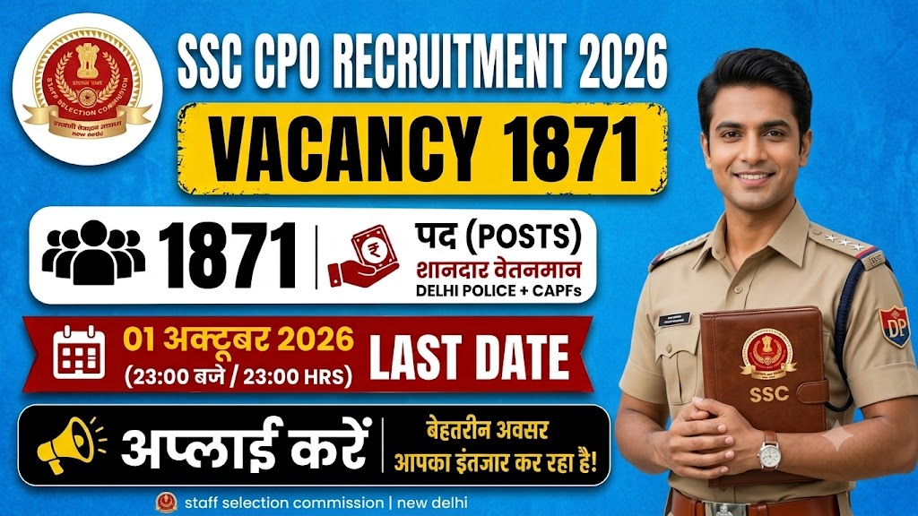 SSC CPO Sub-Inspector Recruitment 2026 notification poster for Delhi Police and CAPFs